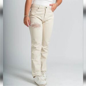 Hidden Straight Leg Jeans Sz 31 Distressed Button Fly Cream Colored NWT